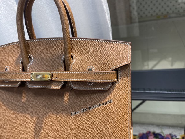 Hermes專櫃經典款手提女包 愛馬仕birkin25cm Epsom掌紋外縫 金棕色金扣純手工 ttd1049